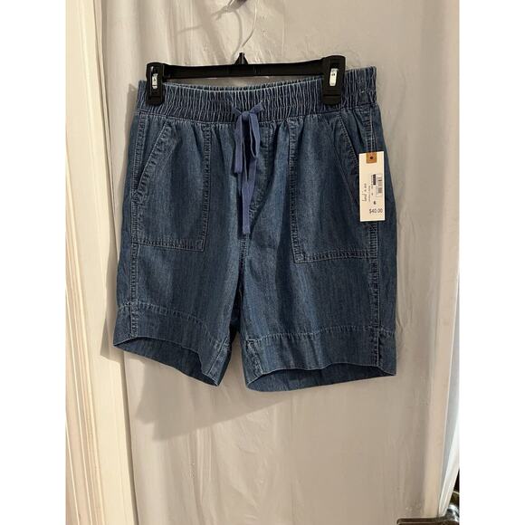 Land And Sea Blue Chambray Drawstring Waist Pull On Shorts Sz 6 Pockets Beach - Picture 1 of 5